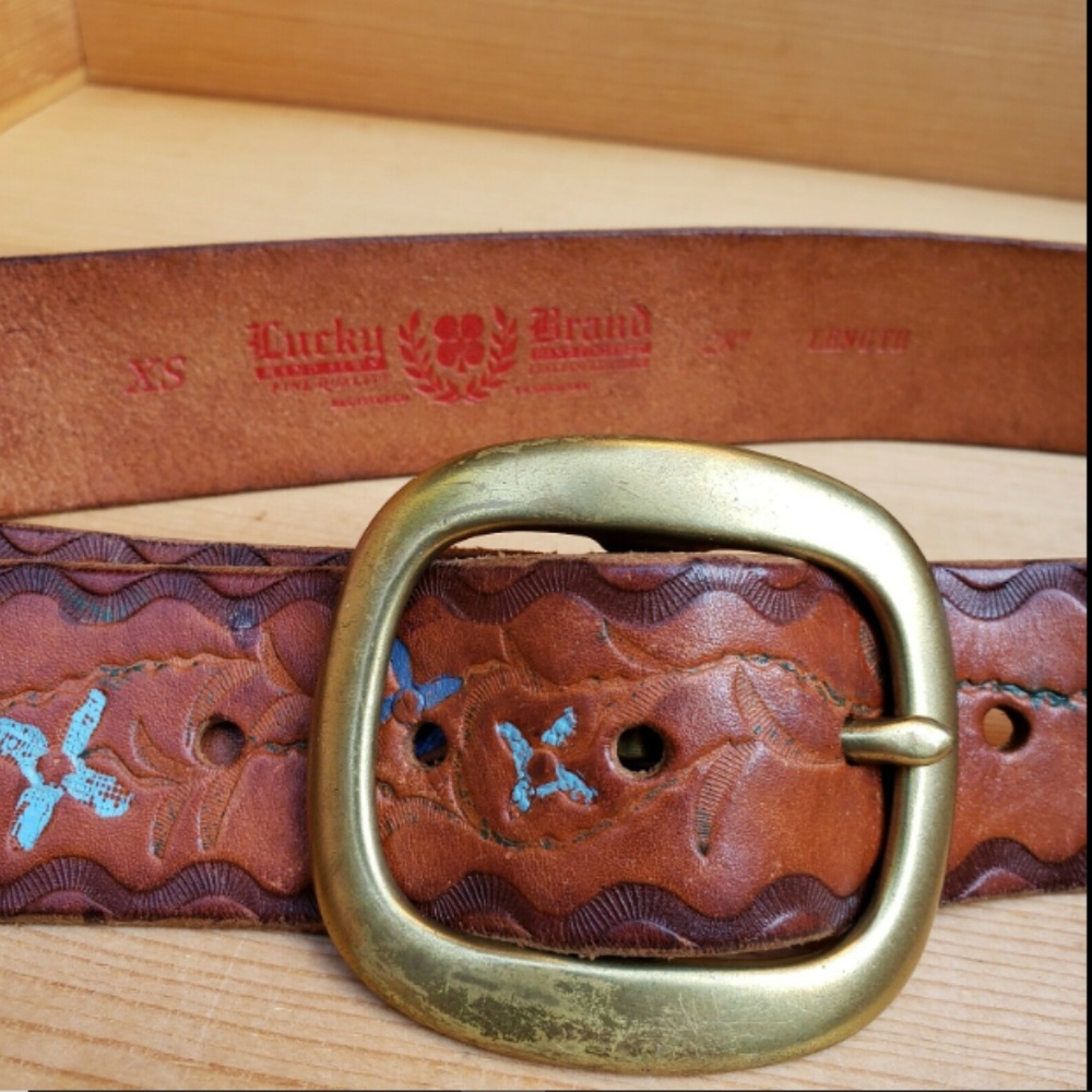 XS Lucky Brand Belt Leather Floral Hand Painted - Picture 2 of 8